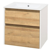 MEREO Opto, koupelnová skříňka s keramickým umyvadlem 61 cm, bílá/dub Riviera CN930