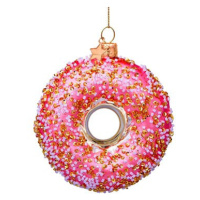Vánoční skleněná ozdoba Donut růžový 11 cm