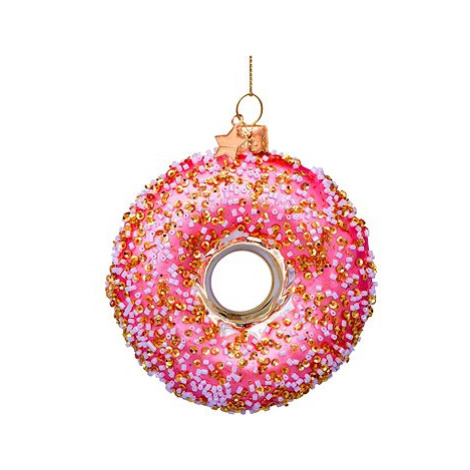 LAALU Vánoční ozdoby - donut růžový, skleněný, 11 cm