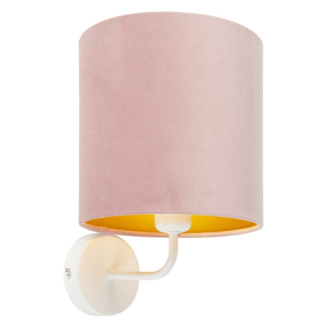 Vintage nástěnná lampa bílá s odstínem růžového sametu - Matt QAZQA