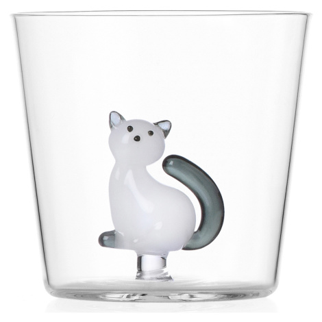 Ichendorf Milano designové sklenice na vodu Tabby Cat Tumbler White Cat with Smoke Tail