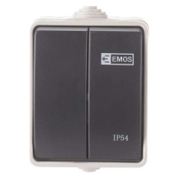 EMOS Přepínač nástěnný č. 5 IP54, 2 tlačítka 3104139811