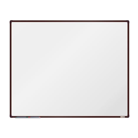 boardOK Bílá magnetická tabule s keramickým povrchem 150 × 120 cm, hnědý rám