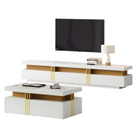 OKWISH TV stolek 200/40/42 cm bílý z dřevotřísky s mramorovým dekorem a úložným prostorem