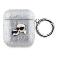 Pouzdro Karl Lagerfeld PU Embossed Choupette Heads pro AirPods 1/2, stříbrná