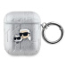 Pouzdro Karl Lagerfeld PU Embossed Choupette Heads pro AirPods 1/2, stříbrná