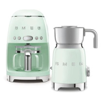 SMEG 50's Retro Style Překapávač 1,4l 10 cup pastelově zelený + Šlehač mléka 0,6l pastelově zele