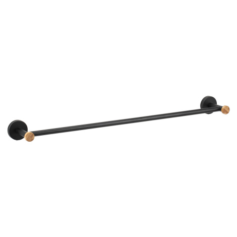 MSV nástěnný držák na ručníky IANA, černý, ocel, bambus, 65,2 cm