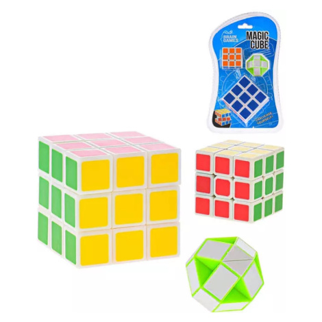 Hra Hlavolam kostka Rubikova bílá set 2ks + skládací had plast POLESIE