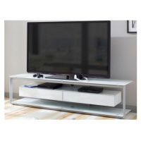 Široký TV stolek Typ, šedý kov/bílé sklo