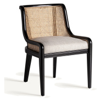 Estila Luxusní černá jídelní židle Vienna s béžovým vídeňským výpletem a šedou čalouněnou sedací