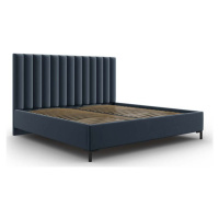 Tmavě modrá čalouněná dvoulůžková postel s úložným prostorem s roštem 160x200 cm Casey – Mazzini