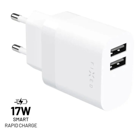Síťová nabíječka FIXED s 2xUSB výstupem, 17W Smart Rapid Charge, bílá