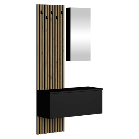 Předsíňová sestava, černá/dub artisan, REBEKA Tempo Kondela