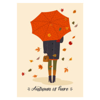 Ilustrace Autumn illustration with cute woman under umbrella. Vector design, Nadezda_Grapes, 30 