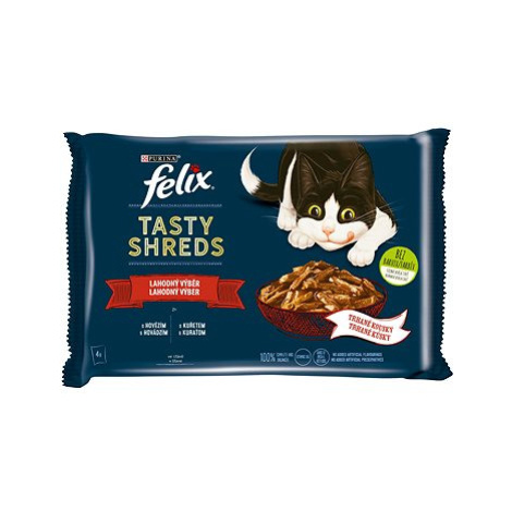 Felix Tasty Shreds s hovězím a kuřetem ve šťávě 4 x 80 g