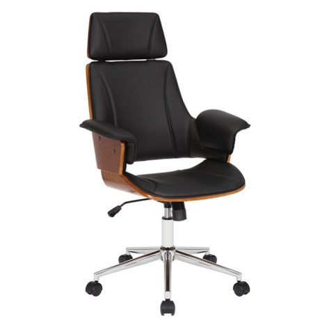Estila Designová kožená otočná kancelářská židle Madison s dřevěnými prvky na kolečkách hnědá če