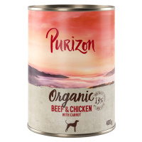 Purizon Organic výhodné balení 12 x 400 g - hovězí a kuřecí s mrkví