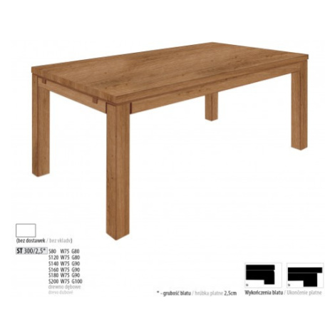 Drewmax Jídelní stůl - masiv ST300 - tloušťka 2,5cm / dub Provedení: F 200 x 75 x 100 cm