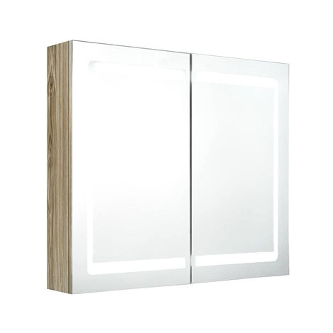Shumee LED Koupelnová skříňka se zrcadlem - dub, 80 × 12 × 68 cm