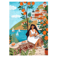 Ilustrace Travel poster woman in Mediterranean coast, Caroline Bonne Muller, 30 × 40 cm