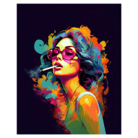 Obrazy na stěnu - Žena s cigaretou v růžových brýlých Rozměr: 40x50 cm, Rámování: vypnuté plátno