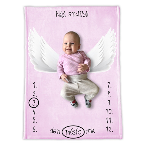 ELIS DESIGN Milníková deka na focení miminek Andělská křídla růžová varianta: se jménem miminka Elisdesign