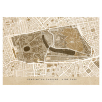 Mapa Sepia vintage map of Kensington Garden London, Blursbyai, (40 x 30 cm)