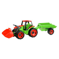 Lena Traktor se lžící a s vozíkem červeno-zelený