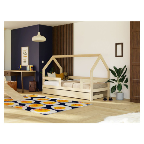 Benlemi Dětská dřevěná postel domeček SAFE 3v1 se zábranou a úložným šuplíkem Zvolte barvu: Bílá