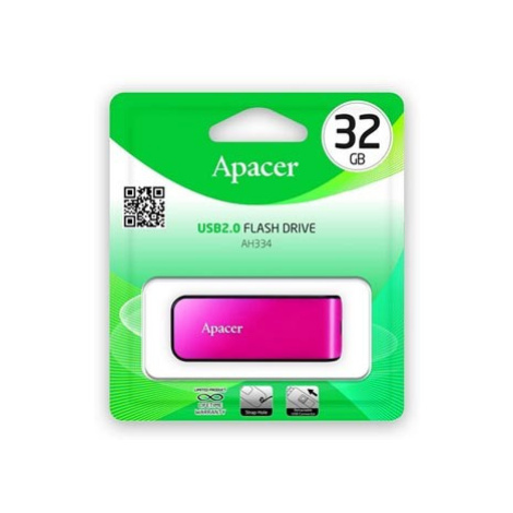 Apacer USB flash disk, USB 2.0, 32GB, AH334, růžový, AP32GAH334P-1, USB A, s výsuvným konektorem