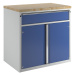 ANKE Skříňka pro pult pro výdej materiálu a nástrojů, 1 zásuvka, 2 dveře, 1 police, šedá / modrá
