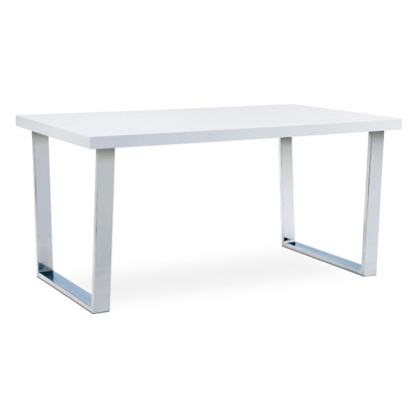 Jídelní stůl 150x90 cm, MDF deska, bílý vysoký lesk, chromovaná podnož Autronic
