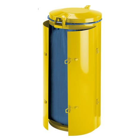 VAR Nádoba na odpad z ocelového plechu, pro objem 120 l, s dvoukřídlými dveřmi, žlutý s kovovým 