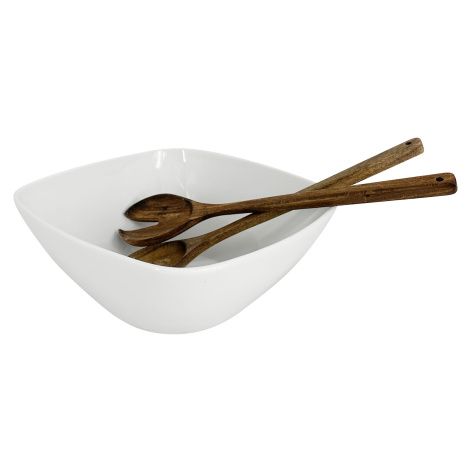 by inspire Sada - Keramická servírovací mísa se salátovým náčiním – 26 cm, bílá
