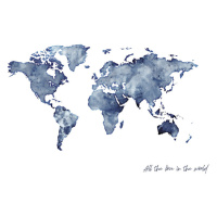 Ilustrace Worldmap blue watercolor, Finlay & Noa, 40 × 30 cm