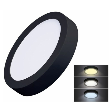 Solight LED mini panel CCT, přisazený, 12W, 900lm, 3000K, 4000K, 6000K, kulatý, černá barva WD17