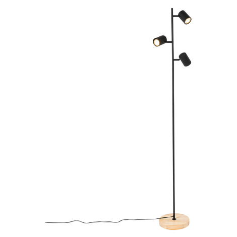 Moderní stojací lampa černá se dřevem 3-světlo - Jeana QAZQA