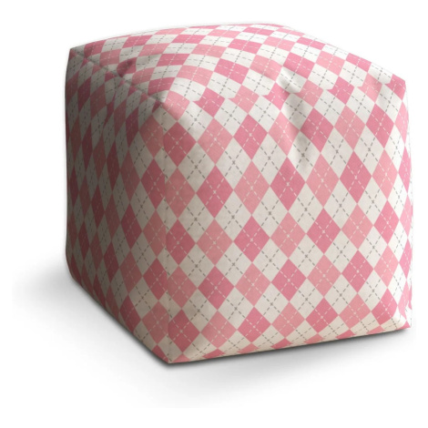 Taburet Cube Růžové a bílé kosočtverečky - 40x40x40 cm