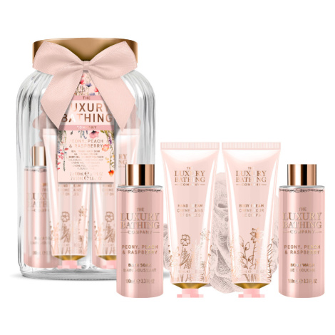 Grace Cole Dárková sada péče o tělo ve skleněné dóze Pivoňka, Broskev & Malina 5 ks