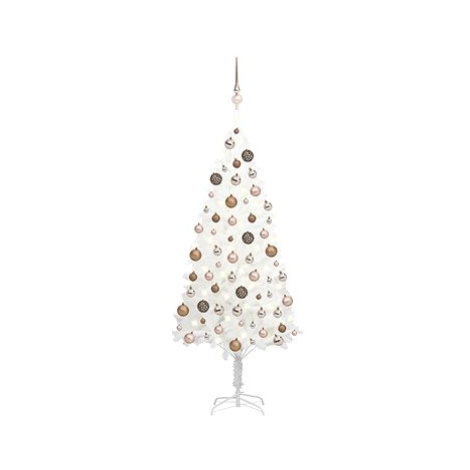 Umělý vánoční stromek s LED diodami a sadou koulí bílý 120 cm SHUMEE