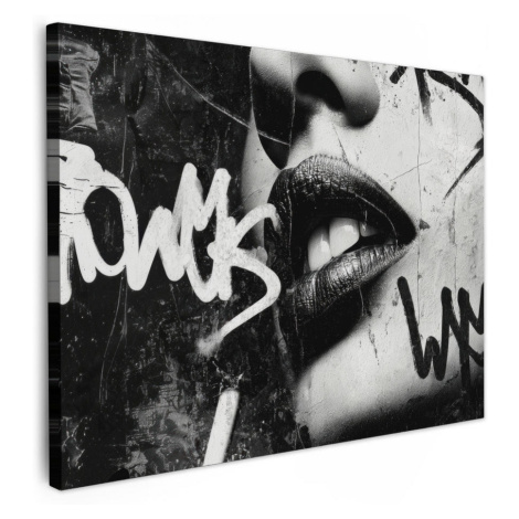 MuchoWow OBRAZ NA PLÁTNĚ Obličej - Ústa - Graffiti - Černá barva 80x60 cm