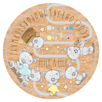 Kulatý koberec do dětského pokoje s medvídky a abecedou