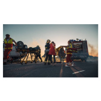 Fotografie Brave Firefighter Carries Injured Young Girl, gorodenkoff, 40 × 22.2 cm