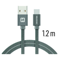 Datový kabel Swissten Textile USB / USB-C 1,2 M, grey