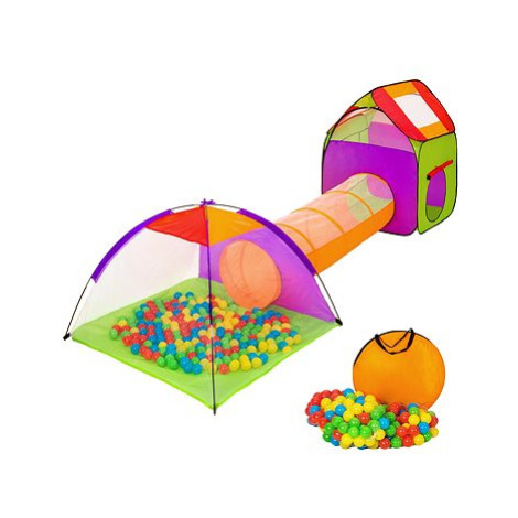Tectake dětský barevný stanový set se spojovacím tunelem s 200 míčky