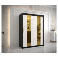 Šatní skříň Abi Golden Pole Barva korpusu: Černá, Rozměry: 150 cm, Dveře: Bílý Marmur + zlaté zr