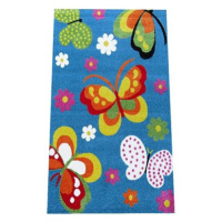 Dětský kusový koberec Motýli na modrém podkladu 200 × 290