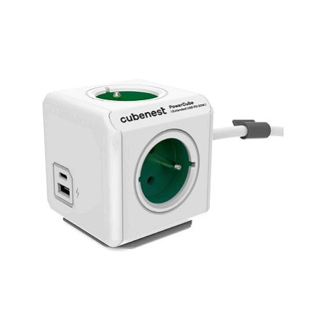 Cubenest Powercube Extended USB PD 20W, A+C, 4x zásuvka, 1,5m, bílá/zelená