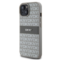 Zadní kryt DKNY PU Leather Repeat Pattern Tonal Stripe pro Apple iPhone 15, béžová